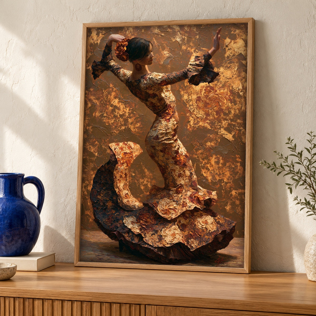 Flamenco Wall Art, Andalusian Dancer Print, Spanish Folk Culture — oak frame room mockup