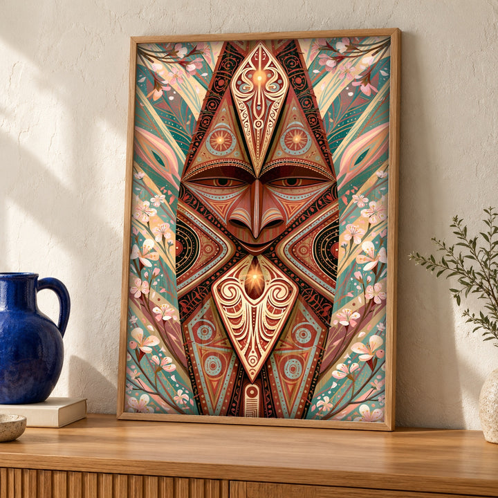 Folk Art Polynesian Mask, Tribal Cultural Decor, Ancestral Spirit