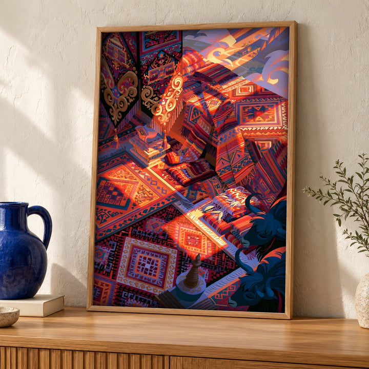 Ottoman Carpet Art, Silk Road Bazaar Print, Islamic Decor
