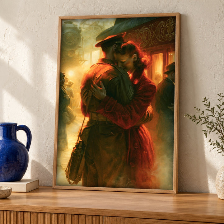 WWII Poster, Wartime Farewell Art, Soldier Departure Print