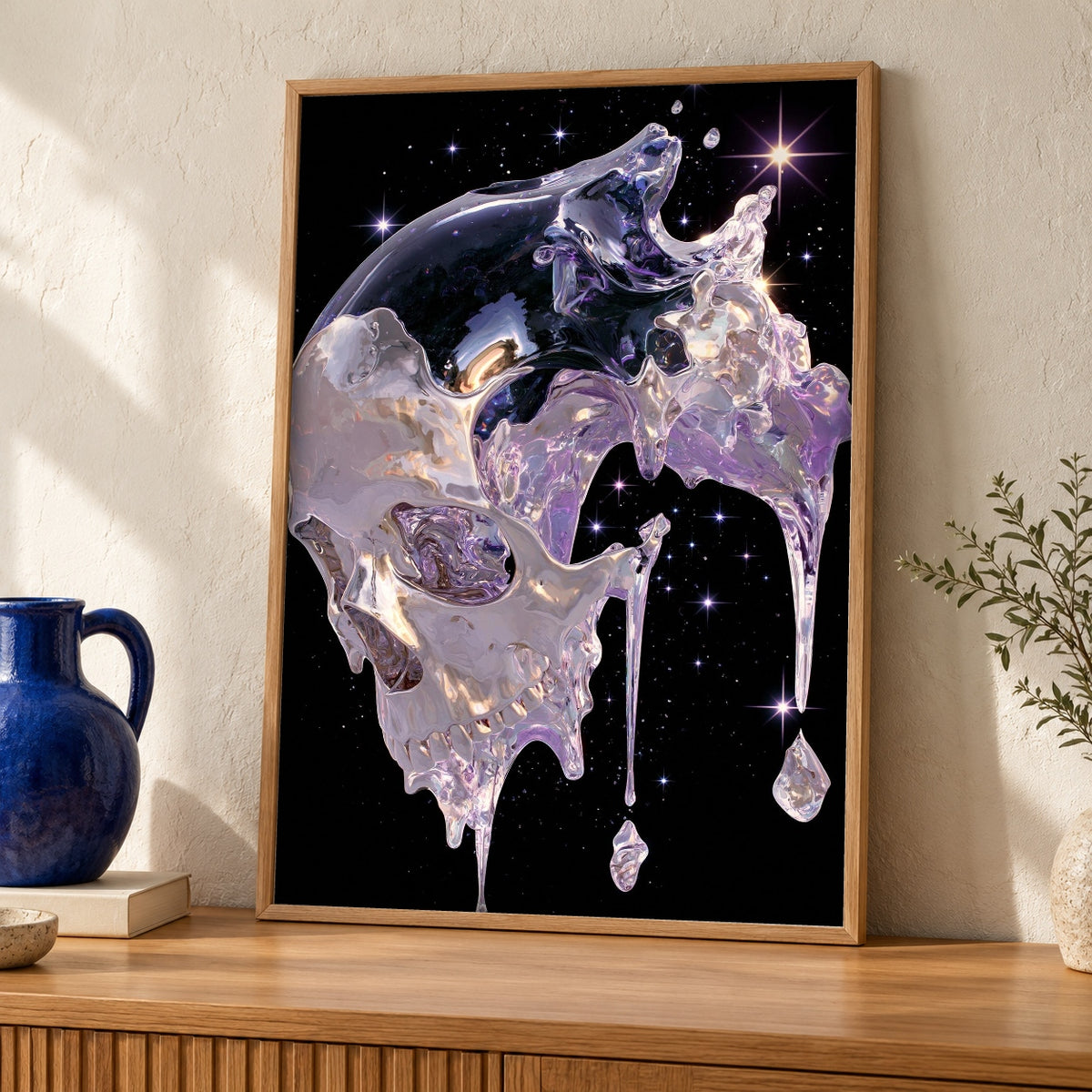 Hypebeast Decor, Cosmic Skull, Dark Academia Art — oak frame room mockup