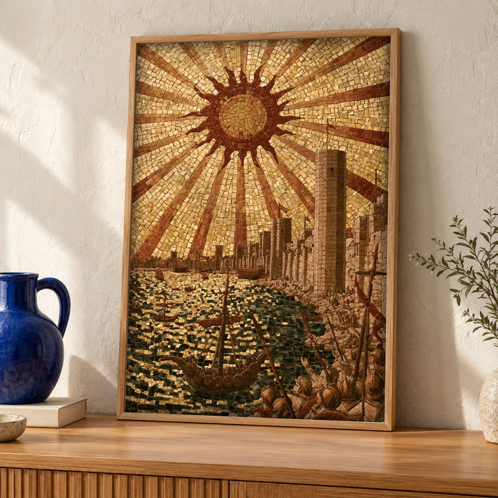 Ancient Naval Art, Roman Empire Mosaic Print, Battle Scene