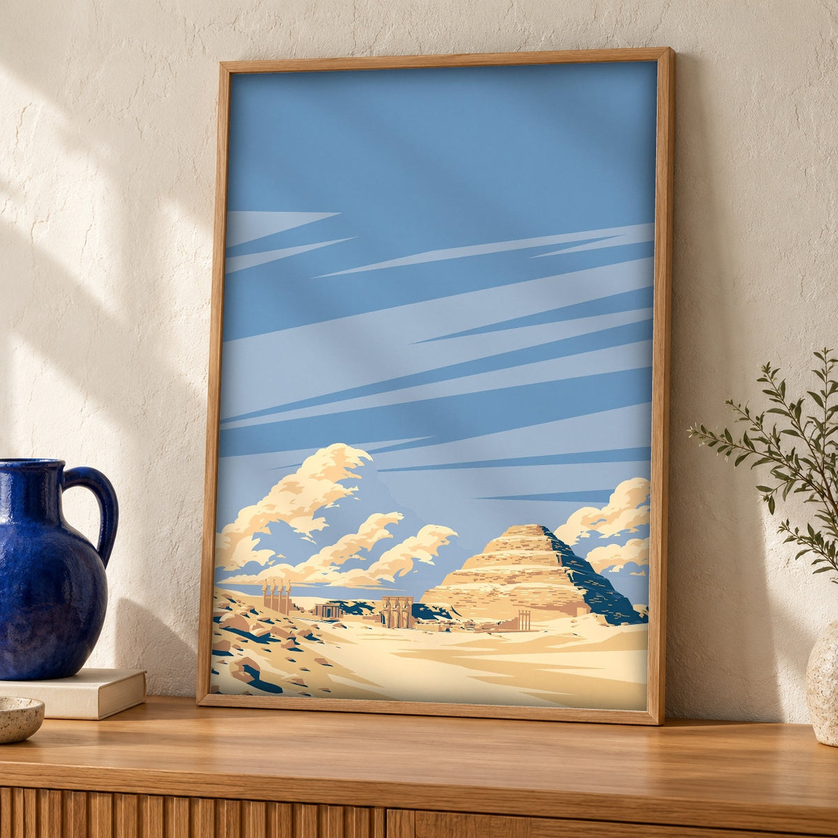 Ancient Egypt Art, Step Pyramid of Djoser Print — oak frame room mockup