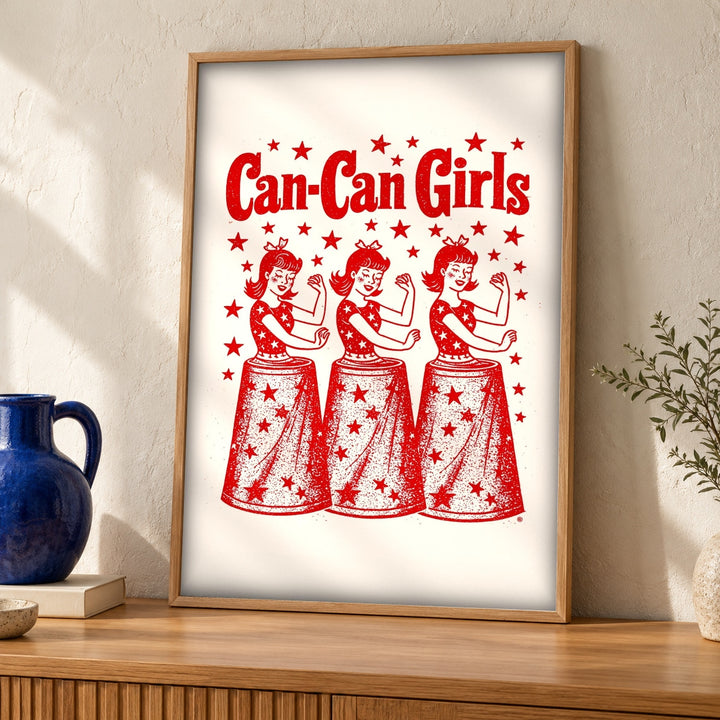 Retro Wall Art, Can-Can Girls Vintage Poster, Americana Decor