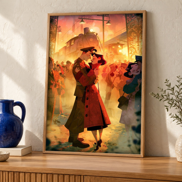 Vintage War Poster, WWII Farewell Scene, Man Cave Decor