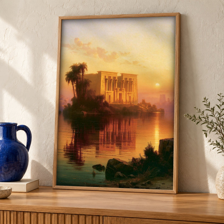 Ancient Egypt Art, Isis Temple Philae, Nile Sunset Print