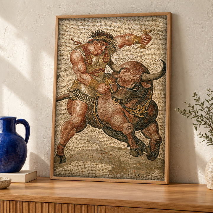 Pompeii Art, Hercules Cretan Bull Mosaic, Man Cave