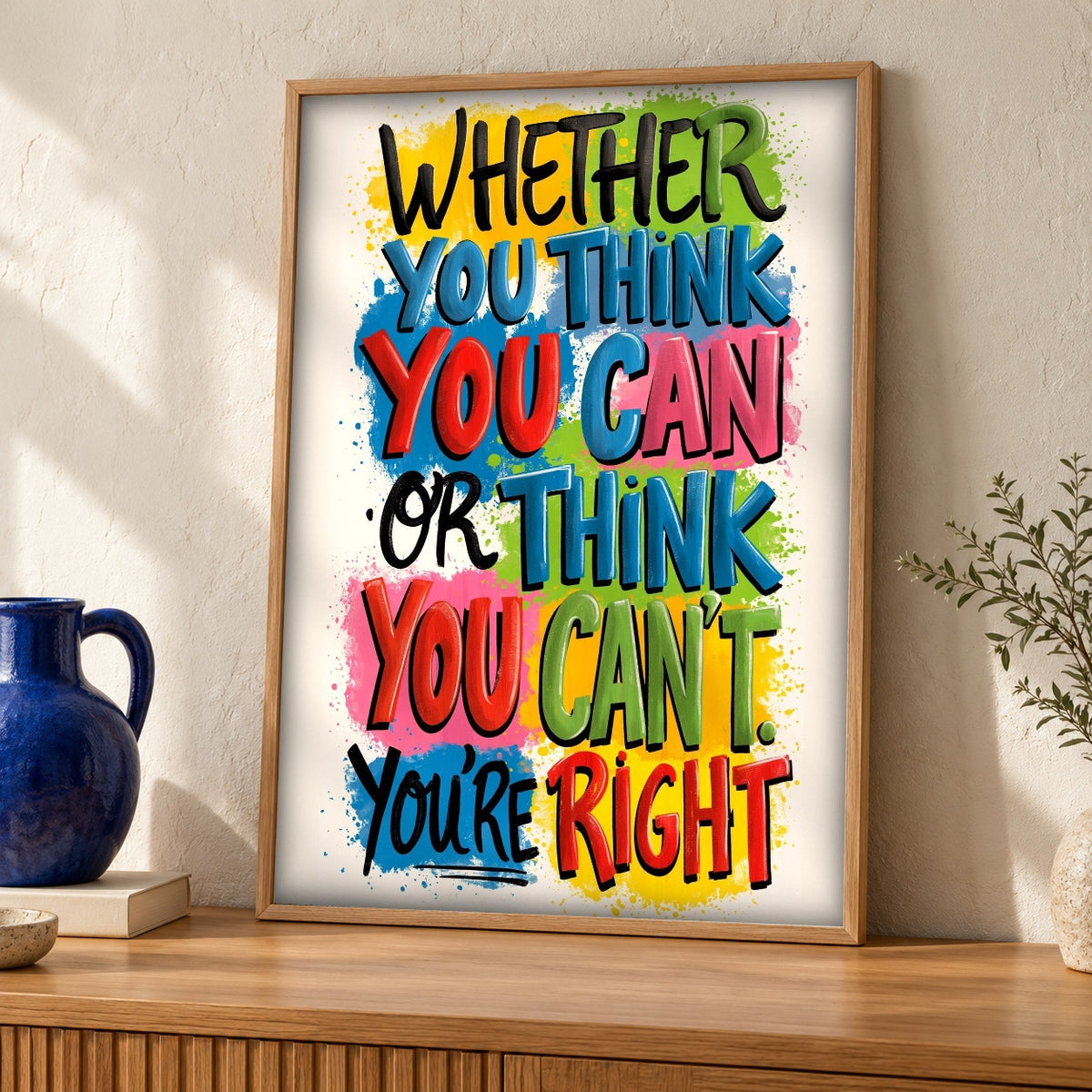 Motivational Poster, Mindset Quote Typography, Stoic Wall Art — oak frame room mockup