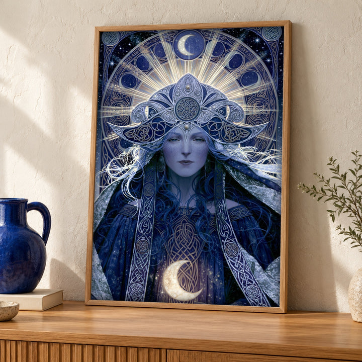 Celtic Goddess Art, Triple Moon Pagan Decor, Mythology Poster