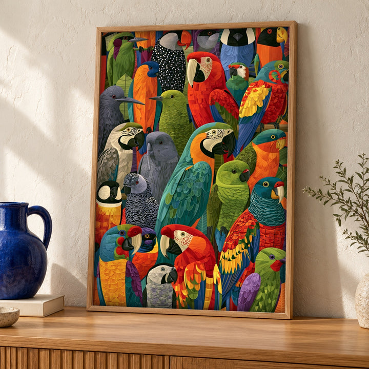 Vibrant Wall Art, Tropical Parrot Poster, Folk Bird Print