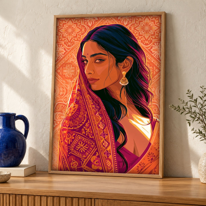 Indian Art, Mughal Court Lady Portrait, Cultural Decor