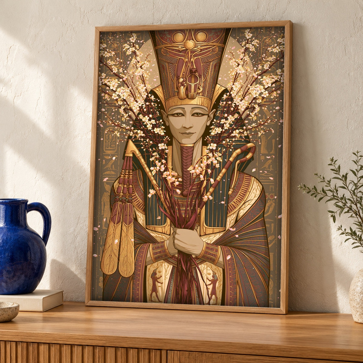 Egyptian Pharaoh Art, Ancient Kingdom Print — oak frame room mockup