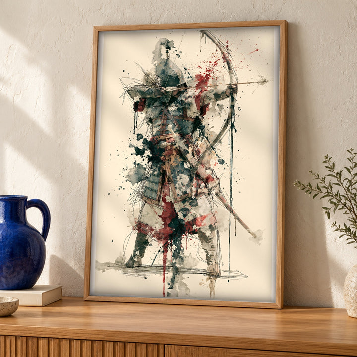 Samurai Archer Art, Japanese Warrior Watercolor Print