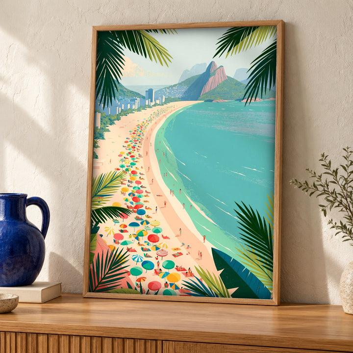Retro Travel Poster, Rio de Janeiro Beach, Coastal Decor
