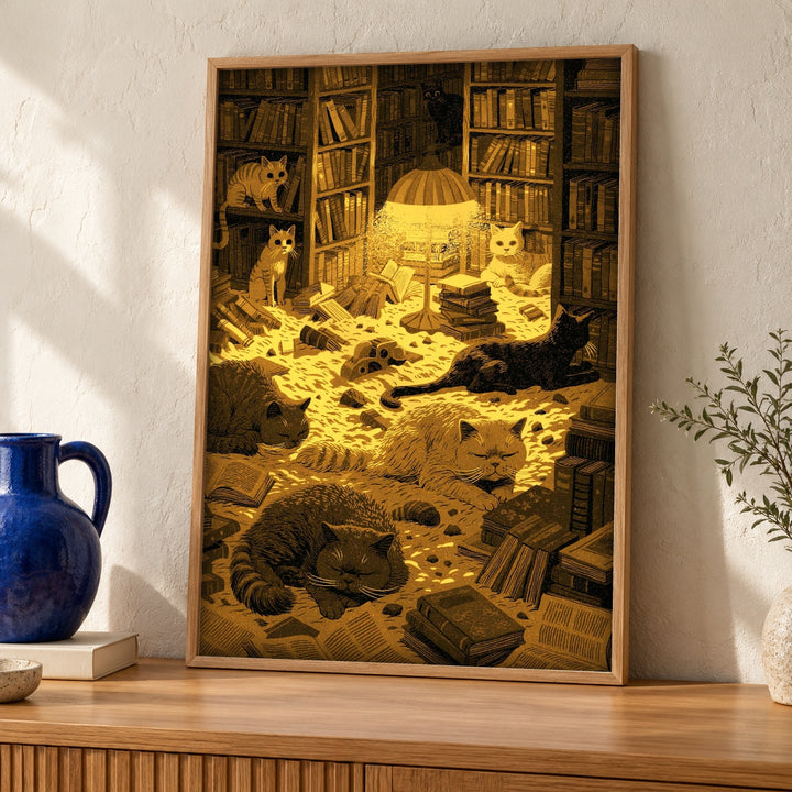 Black Cat Wall Art, Enchanted Library Print, Gothic Home Decor