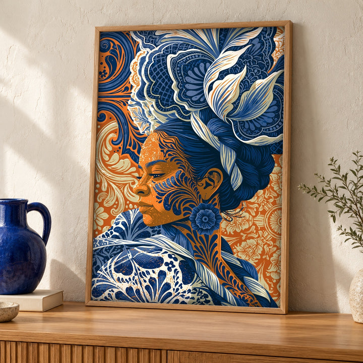Mexican Folk Art, Tehuana Woman Portrait, Cultural Decor