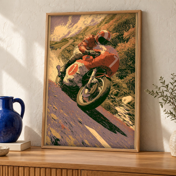 Retro Wall Art, Classic Motorcycle Racing Poster, Man Cave
