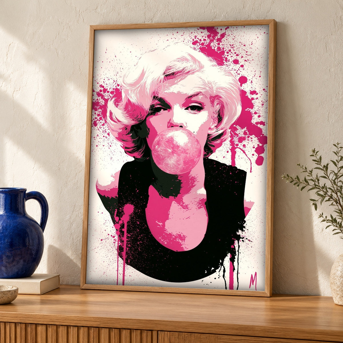 Retro Pop Art Print, Classic Blonde Icon Poster — oak frame room mockup
