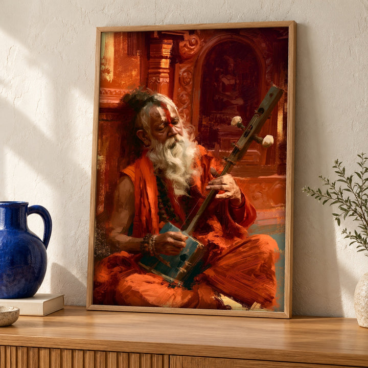 Spiritual Wall Art, Hindu Sadhu Painting, Indian Temple Decor