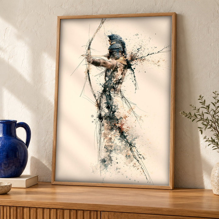 Ancient Greek Art, Spartan Archer Poster, Watercolor Warrior
