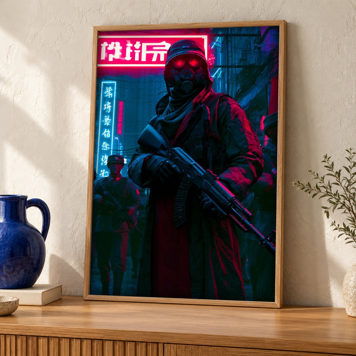 Hypebeast Decor, Cyberpunk Warrior Poster, Dark Fantasy Urban Soldier