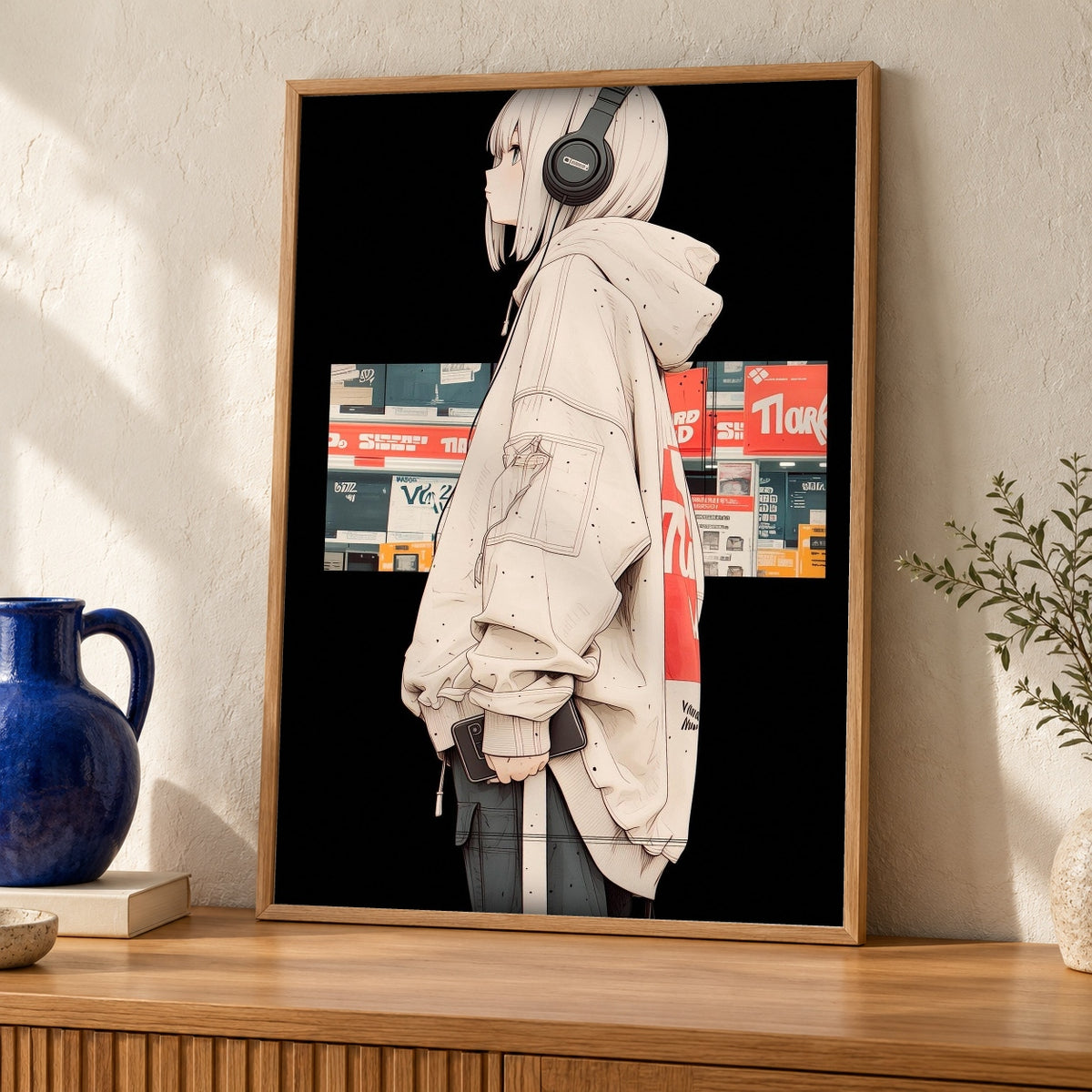 Hypebeast Decor, Anime Streetwear Wall Art, Urban Youth Print — oak frame room mockup