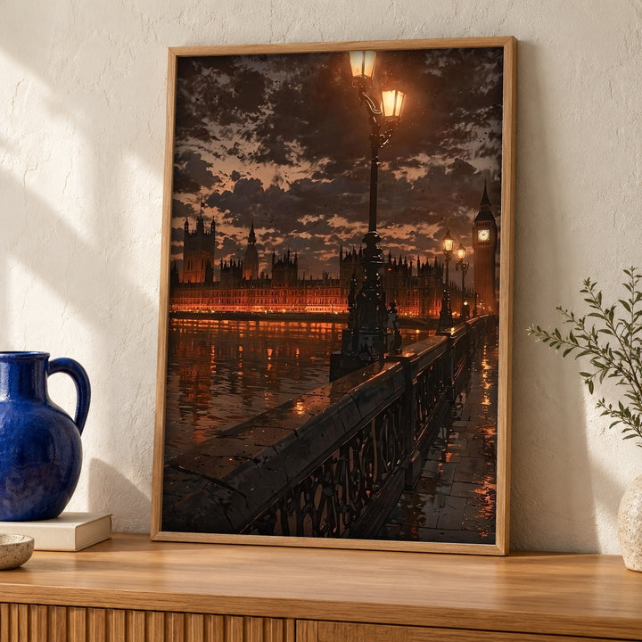London Print, Victorian Westminster Night, Thames Urban Wall Art
