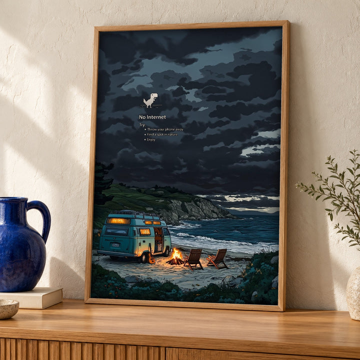 Fantasy Wall Art, Pixel Beach Campfire Print, Gamer Gift