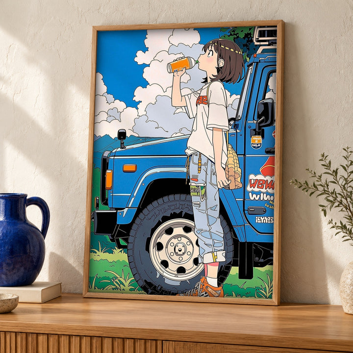 Retro Wall Art, Anime Summer Drive, Vintage Japanese Illustration