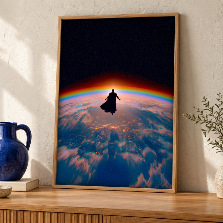 Fantasy Wall Art, Hero Soaring Above Earth, Gamer Gift