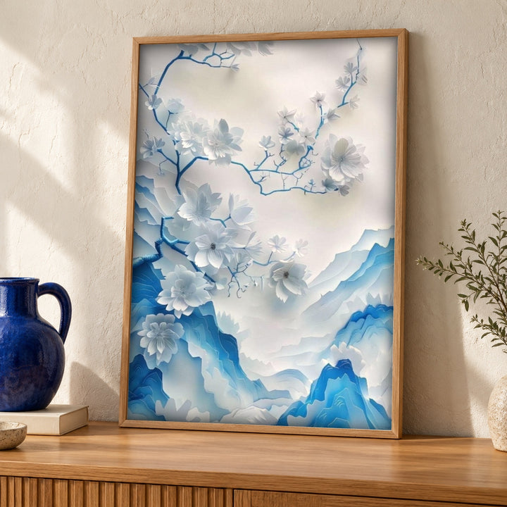 Blue White Wall Art, Ming Dynasty Blossom, Porcelain Print