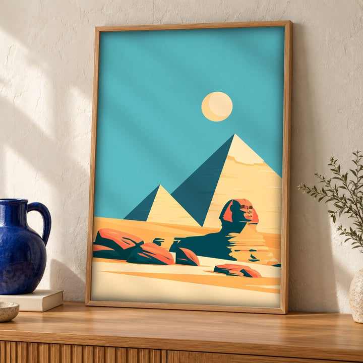 Egypt Wall Art, Sphinx Pyramids Giza, Retro Travel Poster