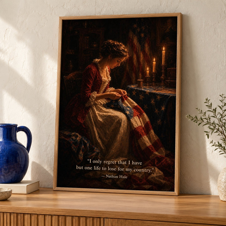 Betsy Ross Print, Revolutionary War Americana Decor, Patriotic Wall Art