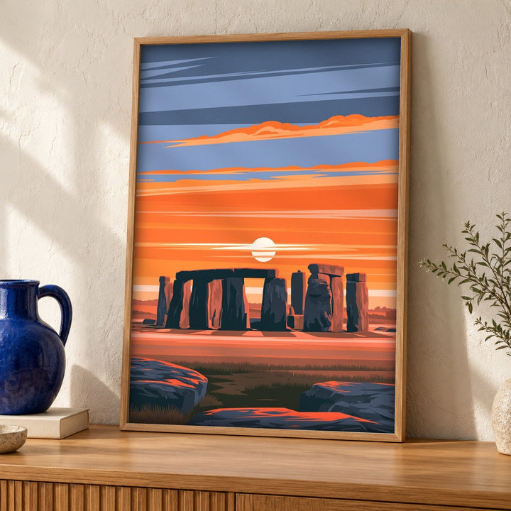 Stonehenge Wall Art, Ancient Britain Retro Poster
