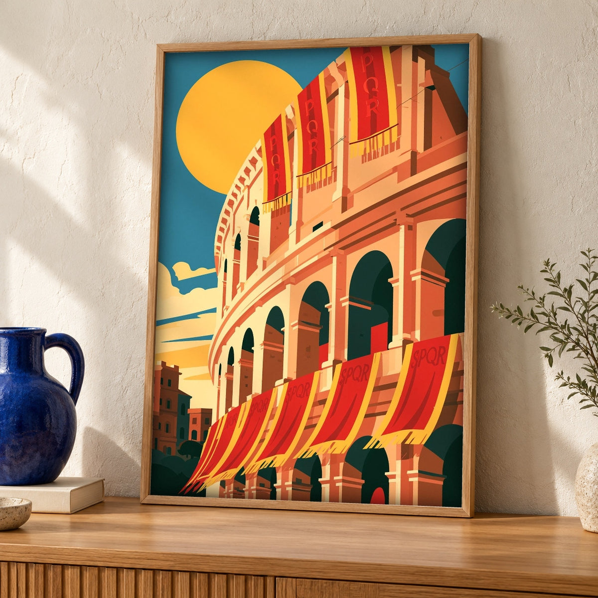 Roman Colosseum Art, Ancient Rome Print — oak frame room mockup