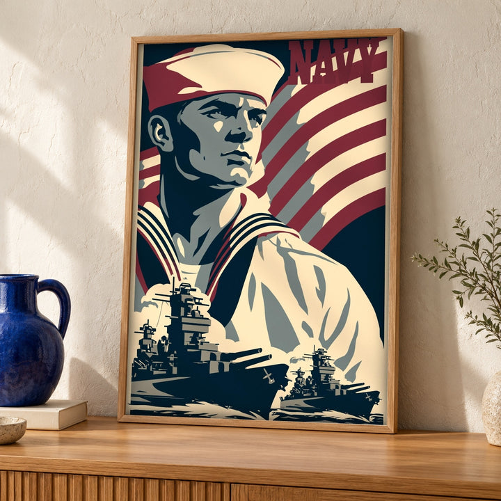Patriotic Wall Art, US Navy Sailor Print, Vintage War Poster