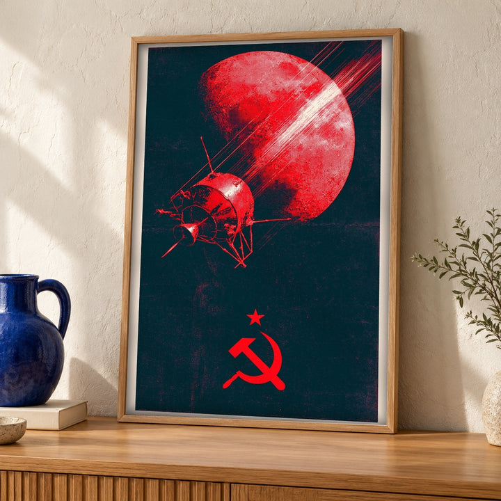 Soviet Space Race Wall Art, Cold War Propaganda Poster