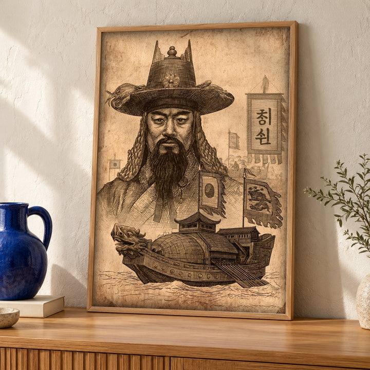 Korean Admiral Print, Yi Sun-sin Turtle Ship, Nautical Wall Art