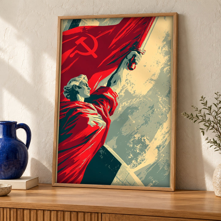 Vintage War Poster, Soviet Revolution Flag, Man Cave Decor