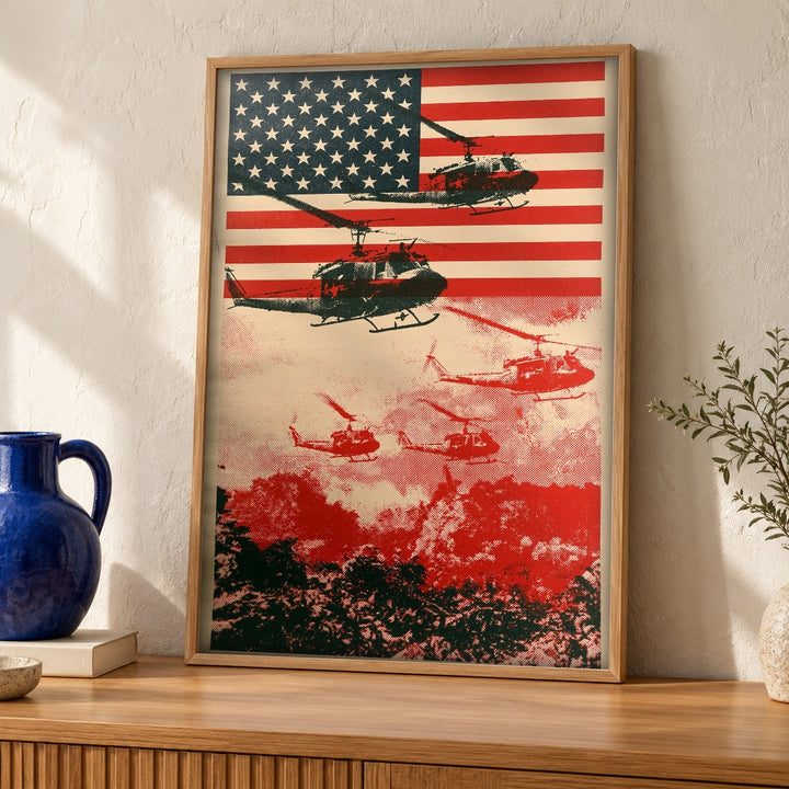 Vietnam War Art, US Army Helicopter Print, Patriotic Wall Decor