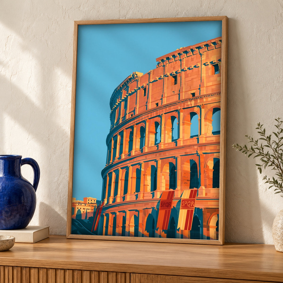Rome Poster, Colosseum Wall Art, Ancient Roman Empire Print — oak frame room mockup