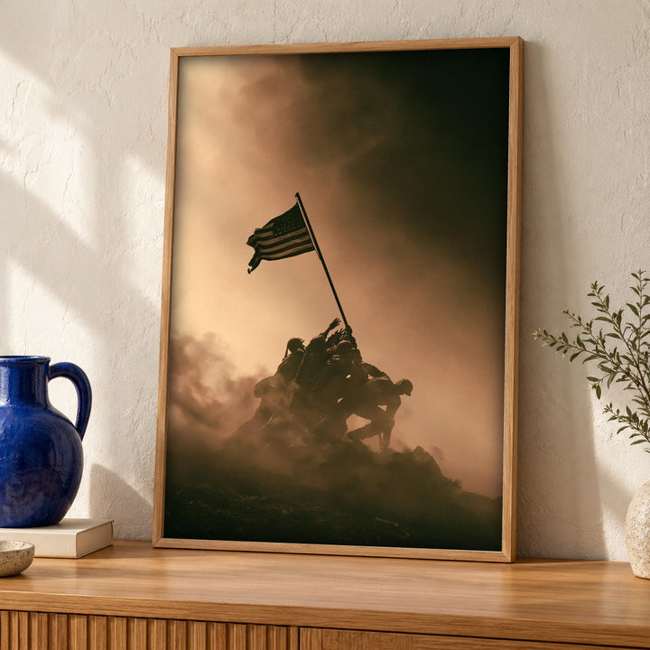 WWII Poster, Iwo Jima Flag Raising, Man Cave Decor