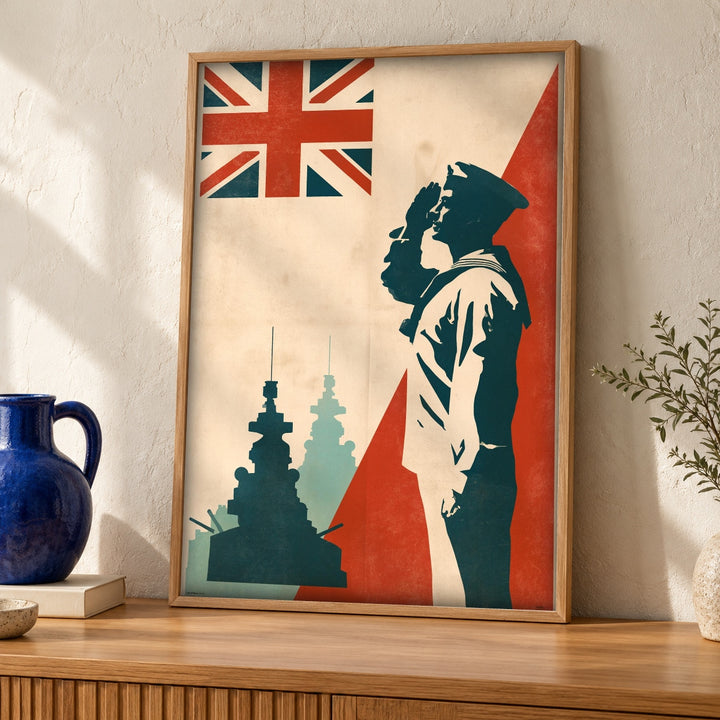 Royal Navy Wall Art, British Sailor Salute, Vintage Warship Print