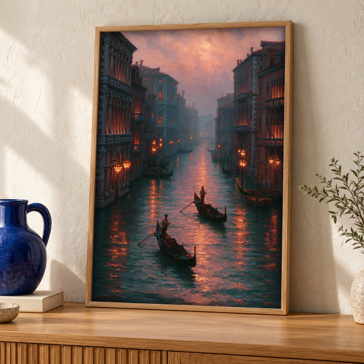 Venice Canal Art, Gondola Twilight Scene, Nautical Wall Decor