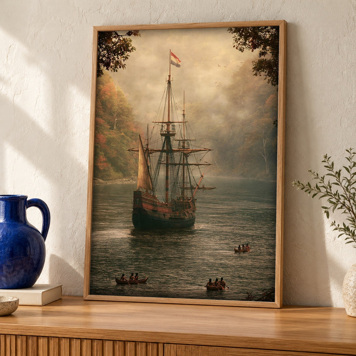 Nautical Wall Art, Dutch Explorer Ship, Hudson River Print