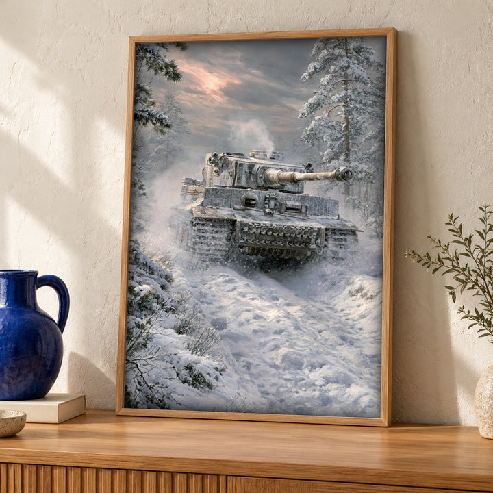 WWII Poster, Tiger Tank Winter Art, Man Cave Decor