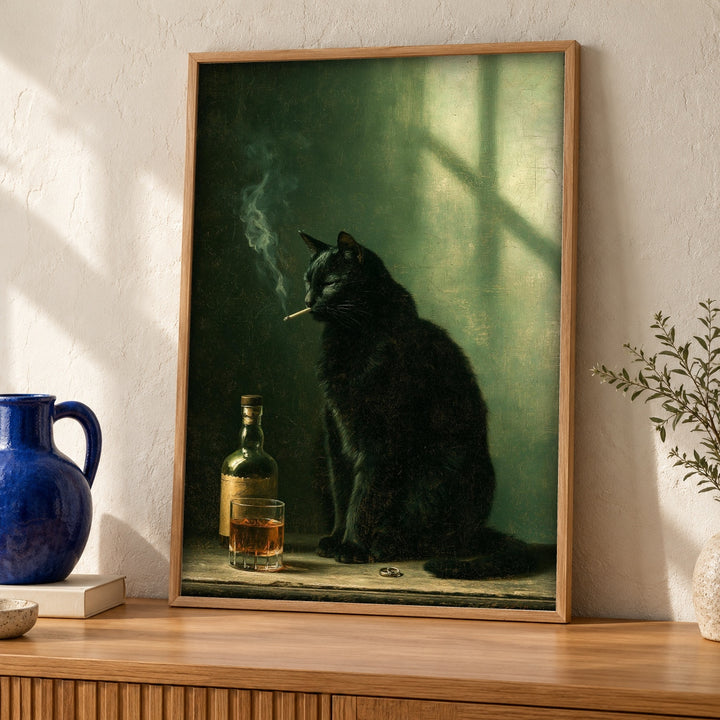 Dark Cat Wall Art, Whiskey Moody Feline Print