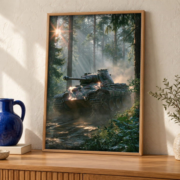 WWII Poster, Panther Tank Forest Print, Man Cave Decor
