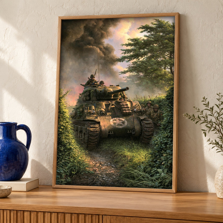 WWII Poster, Sherman Tank Print, American Infantry Art