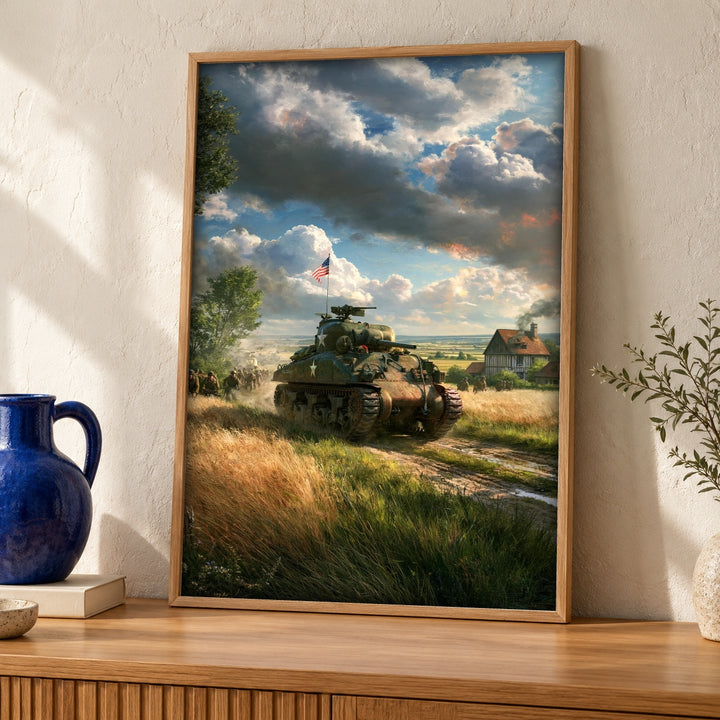WWII Poster, Sherman Tank Print, American Liberation